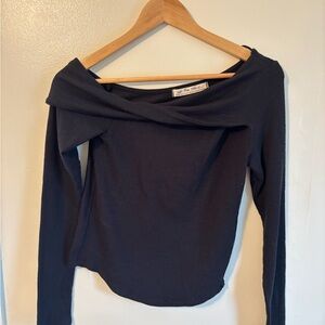 We the Free Off Shoulder Navy Long Sleeve Top
